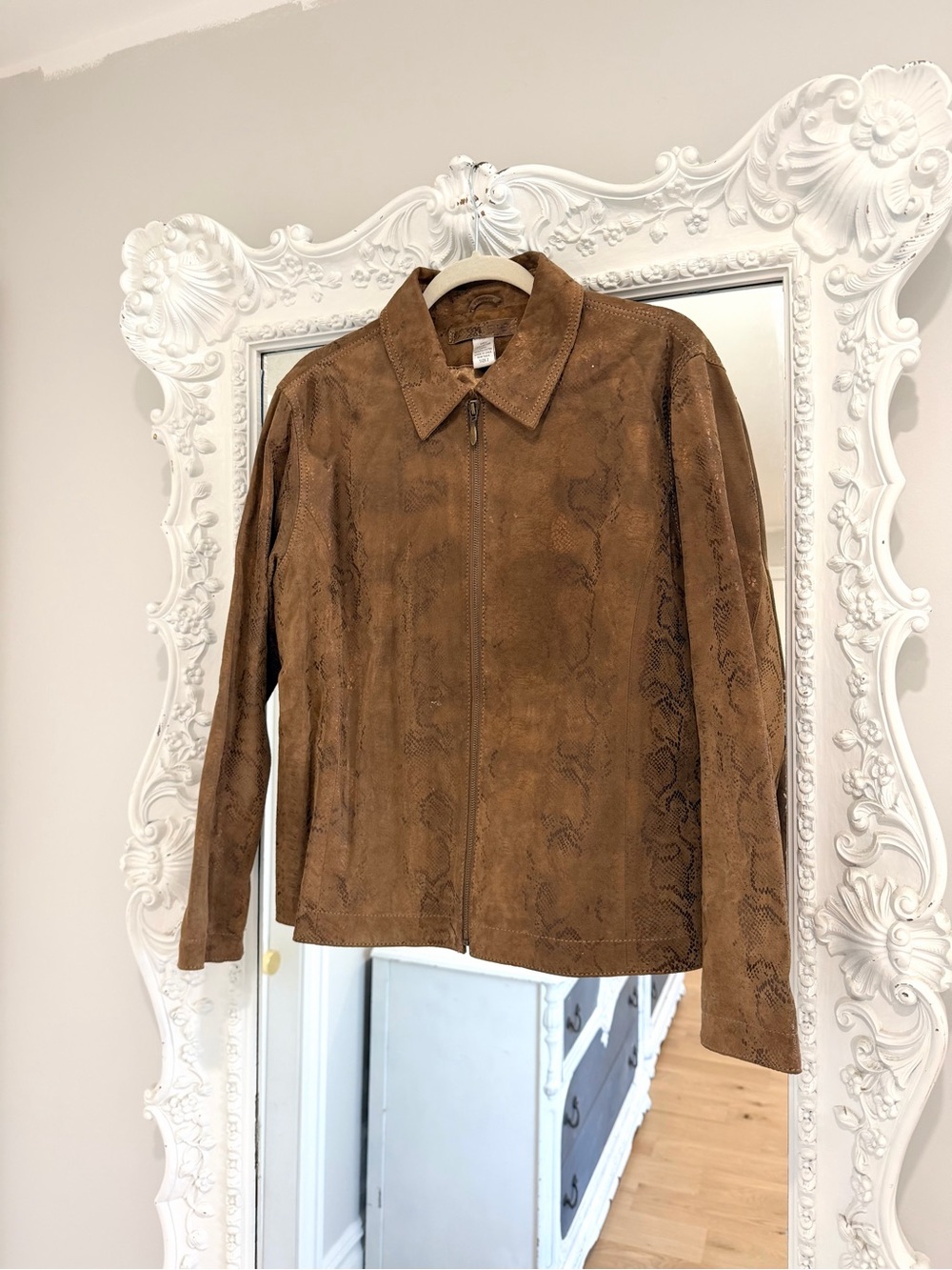 Chico’s Brown Snakeskin Suede Leather Zip-Front Women's Jacket